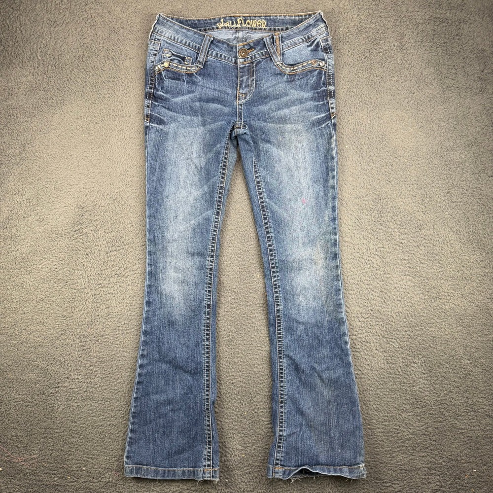 WallFlower Womens Bootcut Jeans Size 5 Blue Denim Low Rise Embellished Y2K Style